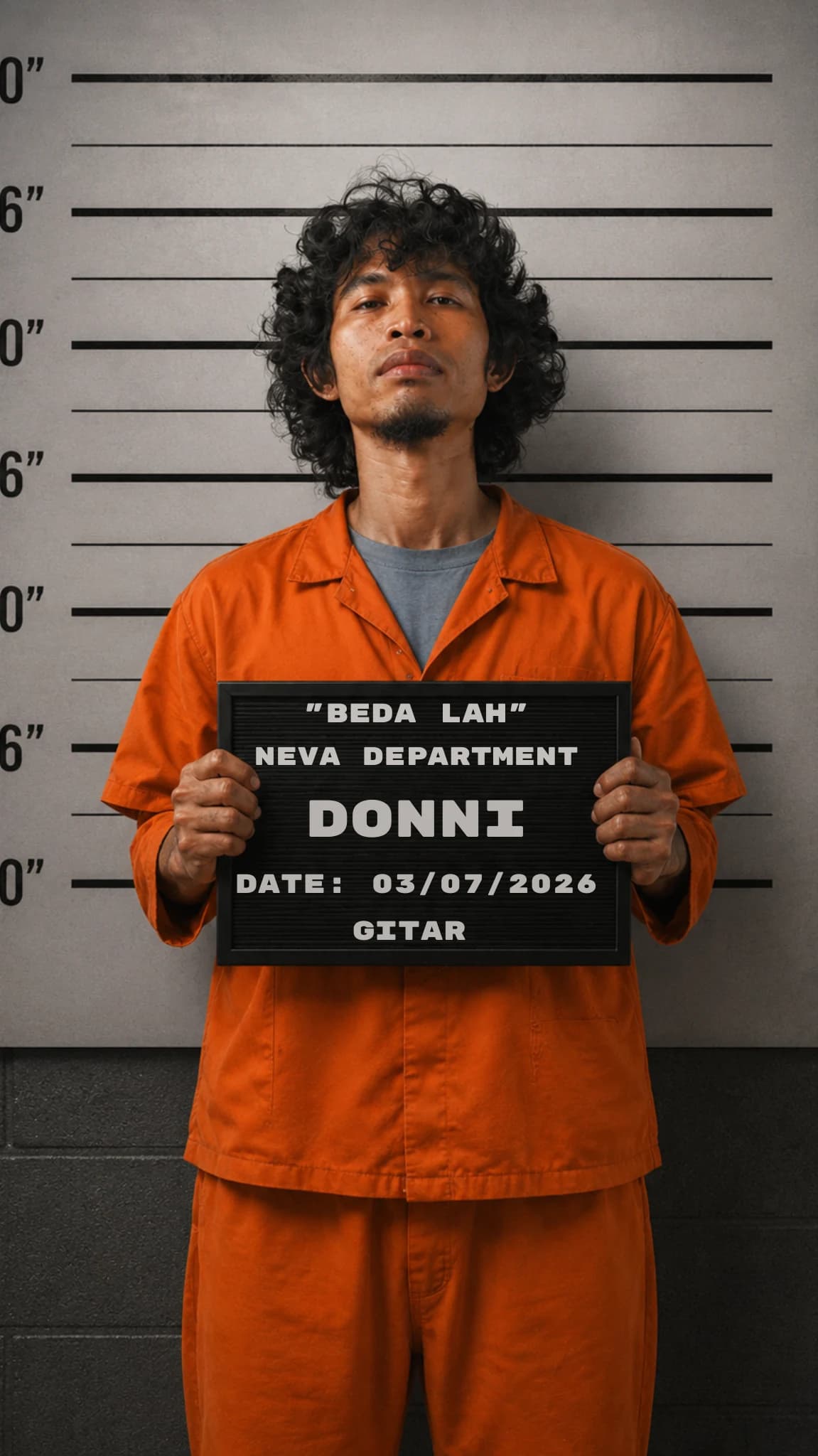 Gitaris NEVA berambut keriting